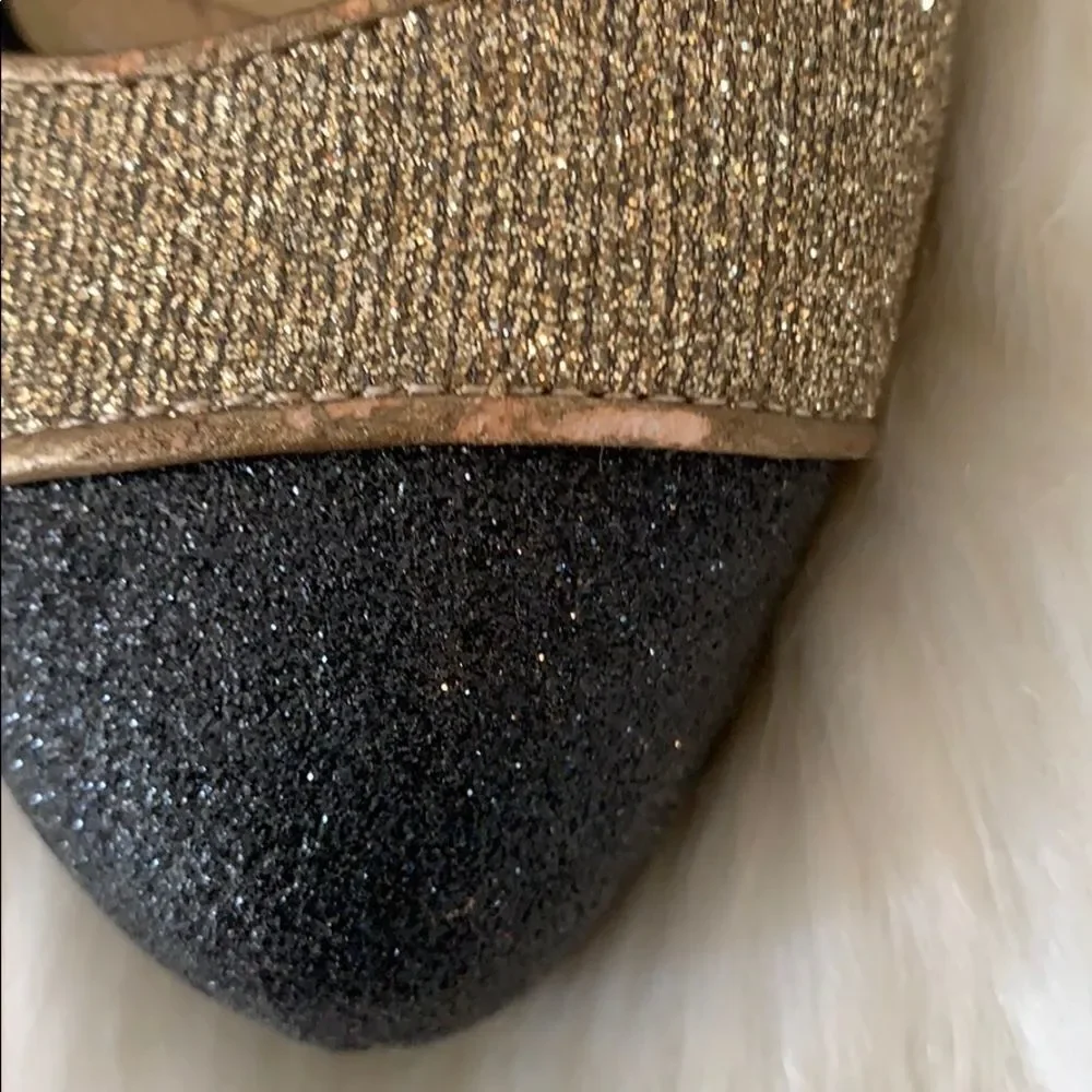 Sam‎ Edelman Finn Glitter Gold/Black Heels Sz 8.5